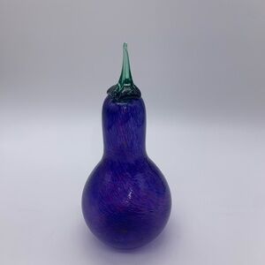 (SIGNED) Hand Blown Vegetable Eggplant Art Glass Sculpture Multi Color Swirl 8”